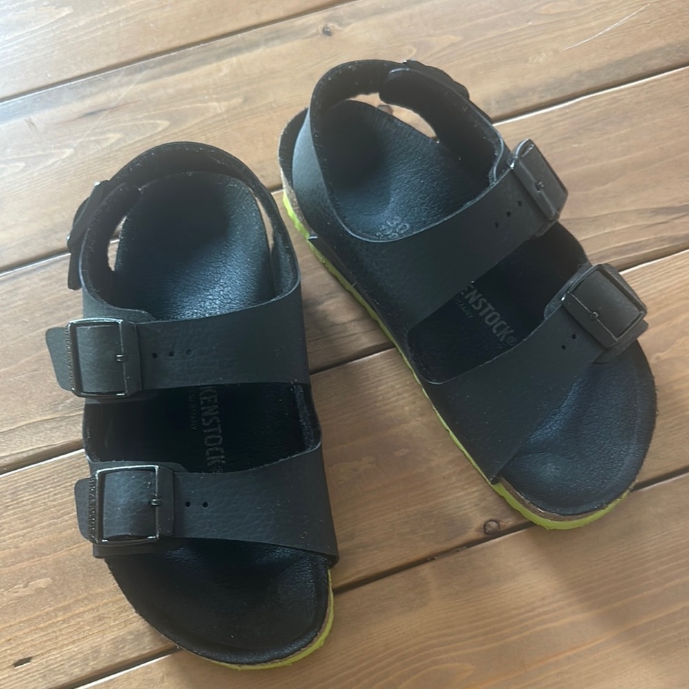 Used Little Boys black Birkenstock sandals. Size: 12
